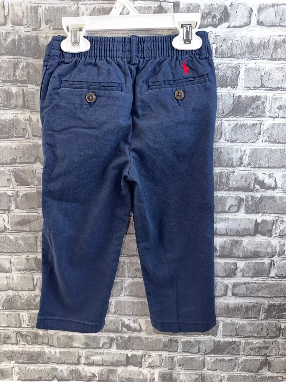 Ralph Lauren Navy Blue Kids Chino Pants with Red Polo Logo